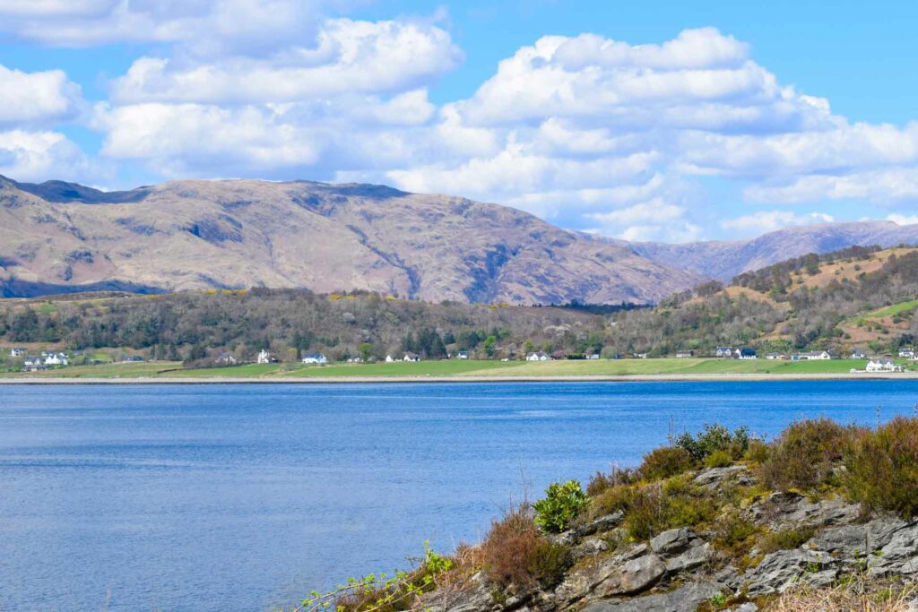 The view from our Hideaways across Loch Linnhe to the mountains of Morvern in the distance